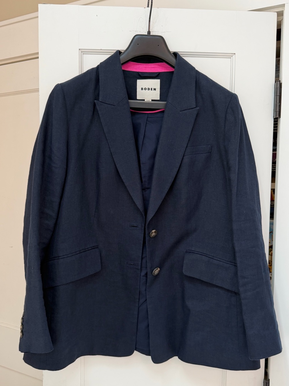 EUC BODEN NAVY LINEN BLAZER NAVY BLUE BUTTON BLAZER COAT SIZE 16